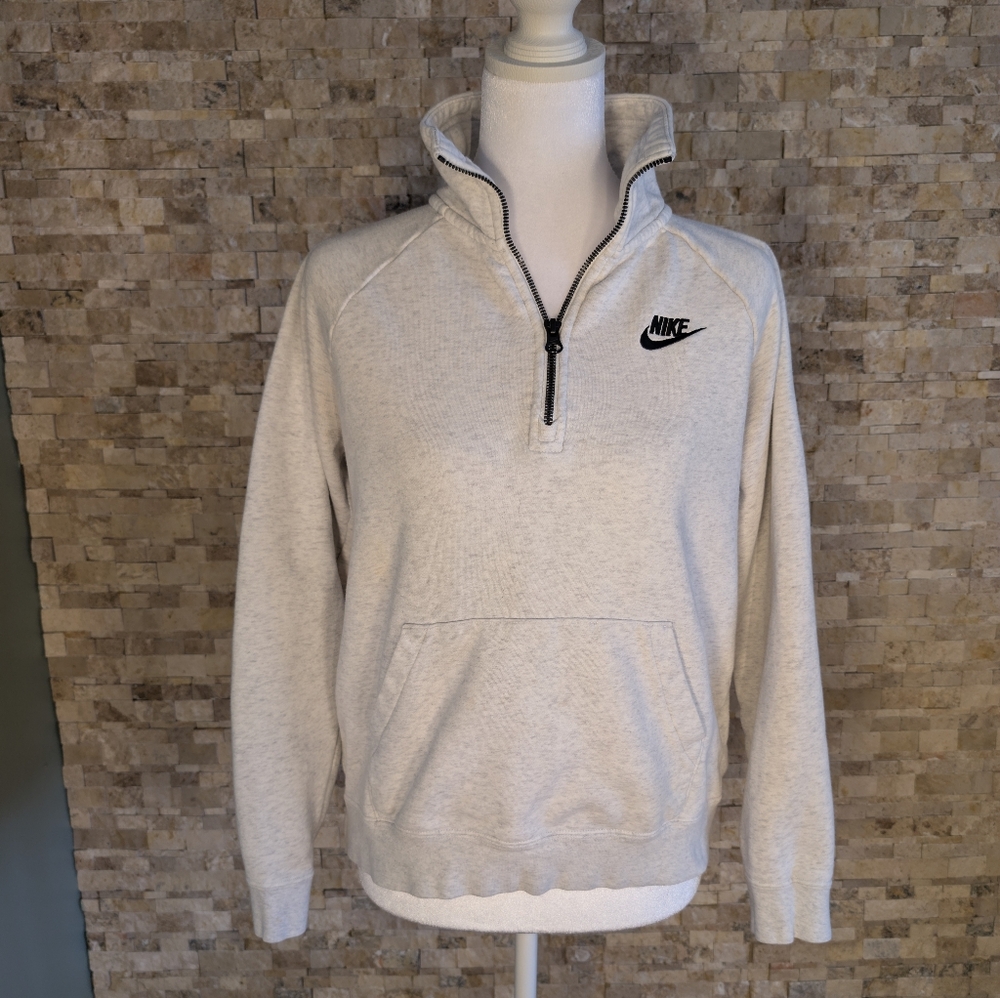 Nike Sportswear Essential Quarter Zip Fleece Pullover Sweatshirt Oatmeal Sz S image 2